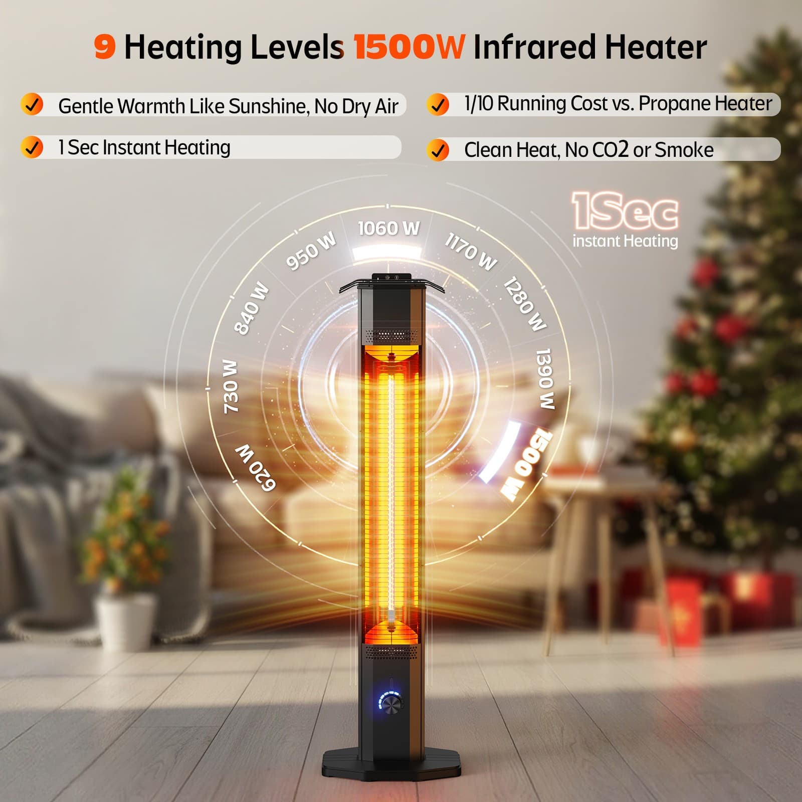42-Inch Tall Stand Electric Infrared Patio Heater - Thumbnail 3