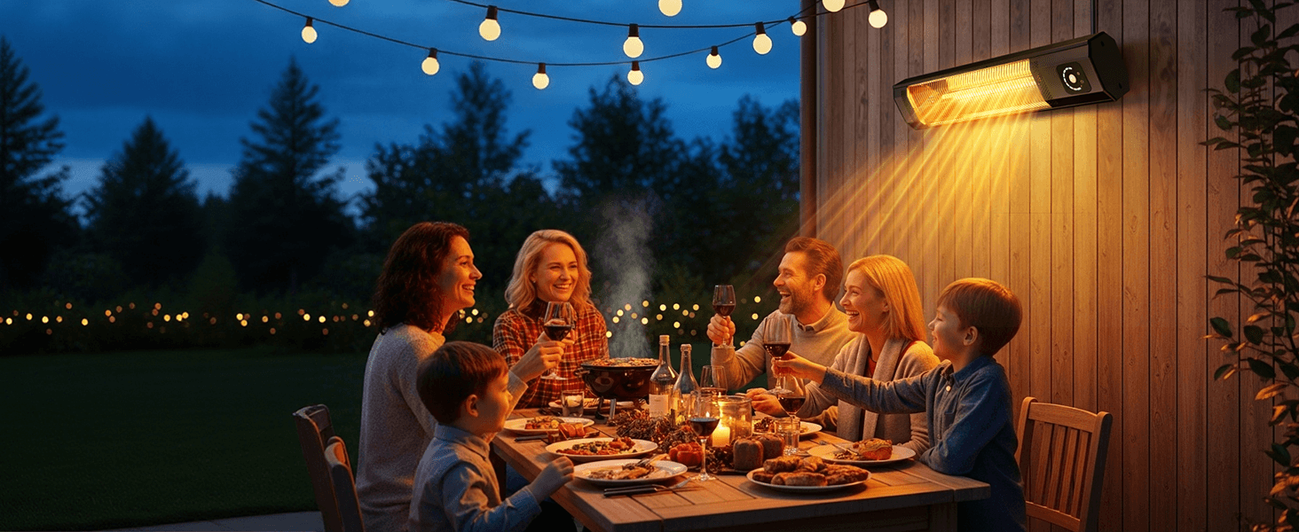 Evening outdoor dinner with infrared heater
